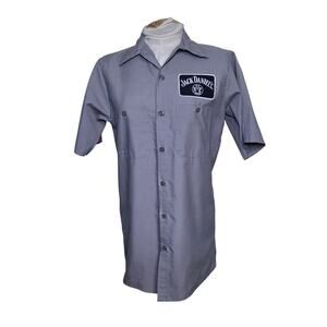 Jack Daniels Shirt Mens Gray Button Up Short Sleeve Patch Size Small‎